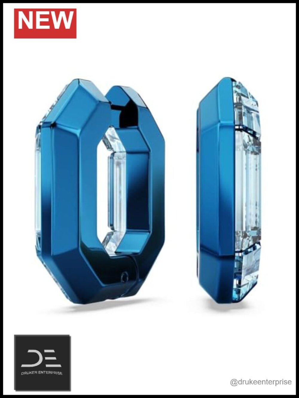 Swarovski Lucent Mini Hoop Earrings Octagon Shape Blue